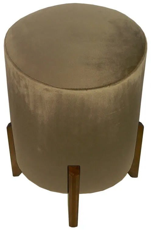 Puff Redondo Evo Peach em Veludo com Pés Escandinavo - Caqui - Pequeno 35cm