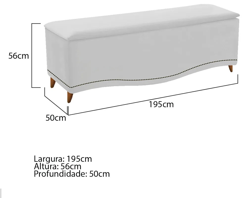 Calçadeira Estofada Yasmim 195 cm King Size Suede Branco - ADJ Decor