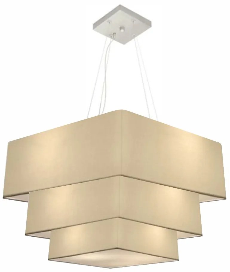 Lustre Pendente Triplo Quadrado Md-4382 Cúpula em Tecido Bege