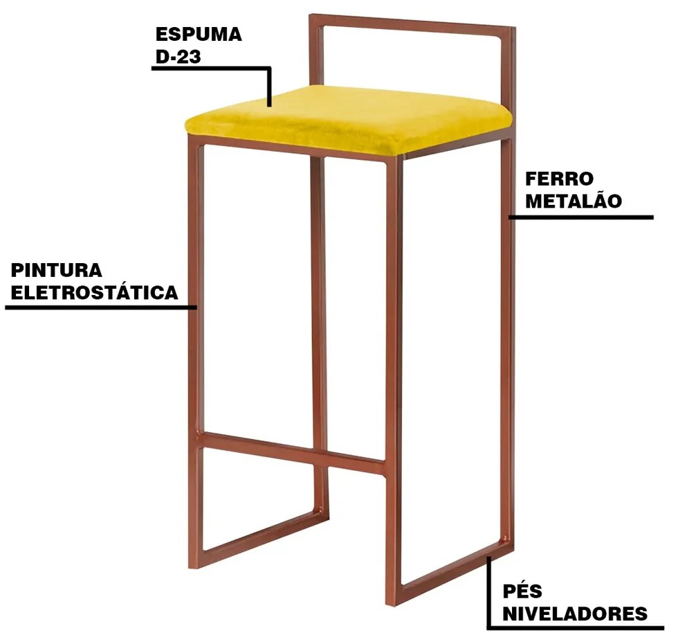 Kit 2 Banqueta Decorativa Selena Base Bronze Suede Amarelo G41 - Gran Belo