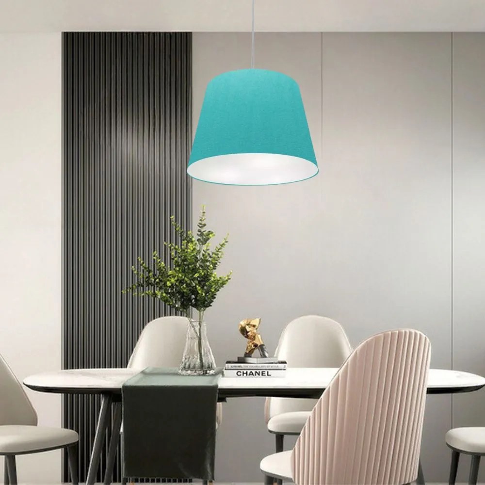 Lustre Pendente Cone Md-4155 Cúpula em Tecido 30/40x30cm Azul Turquesa - Bivolt