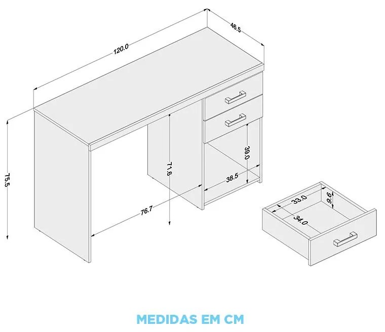 Mesa De Escritório Computador Malta 1,20m 2 Gavetas - Branco