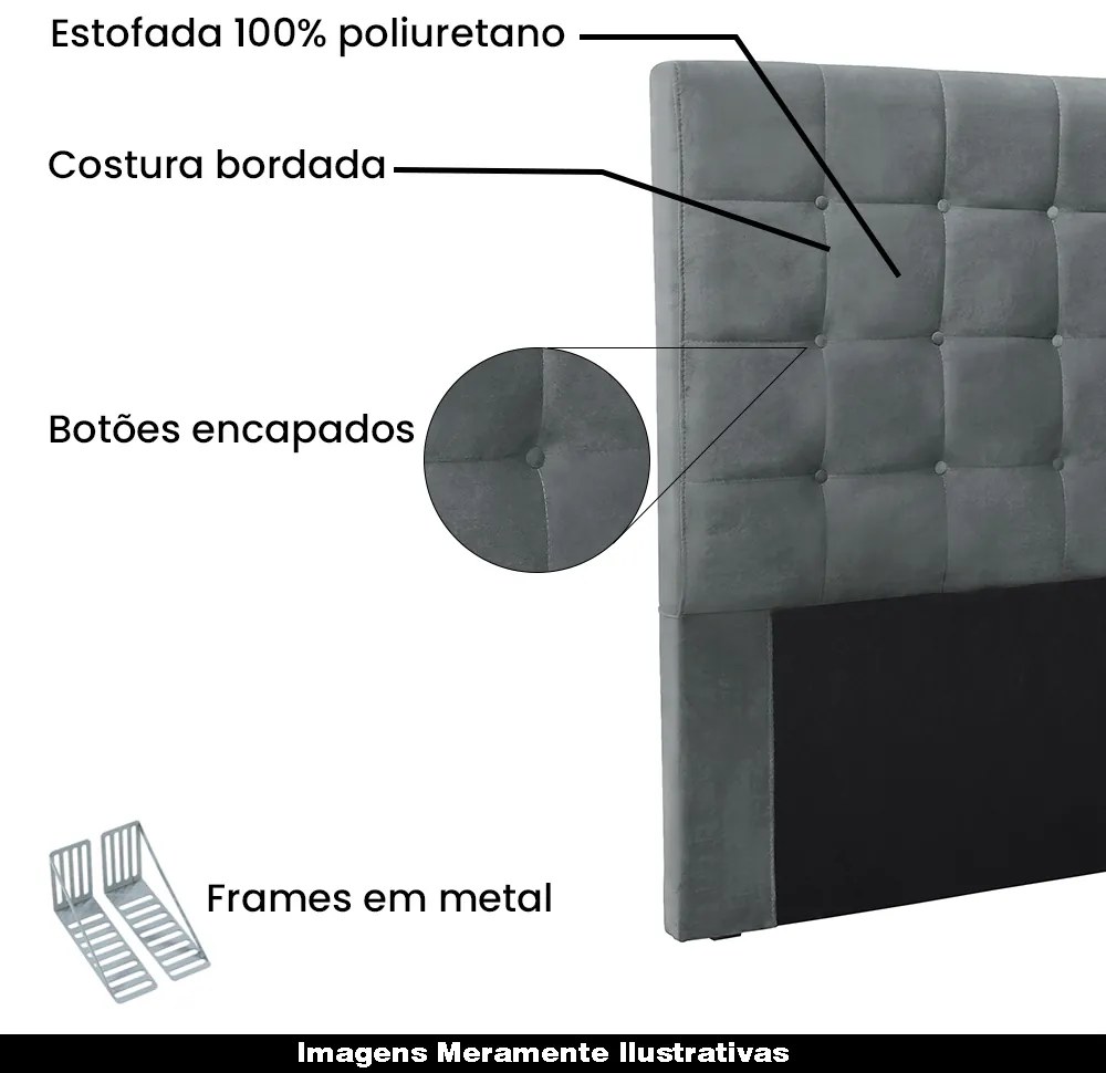 Cabeceira Decorativa Casal 1,40M Tropea Veludo Cinza G63 - Gran Belo