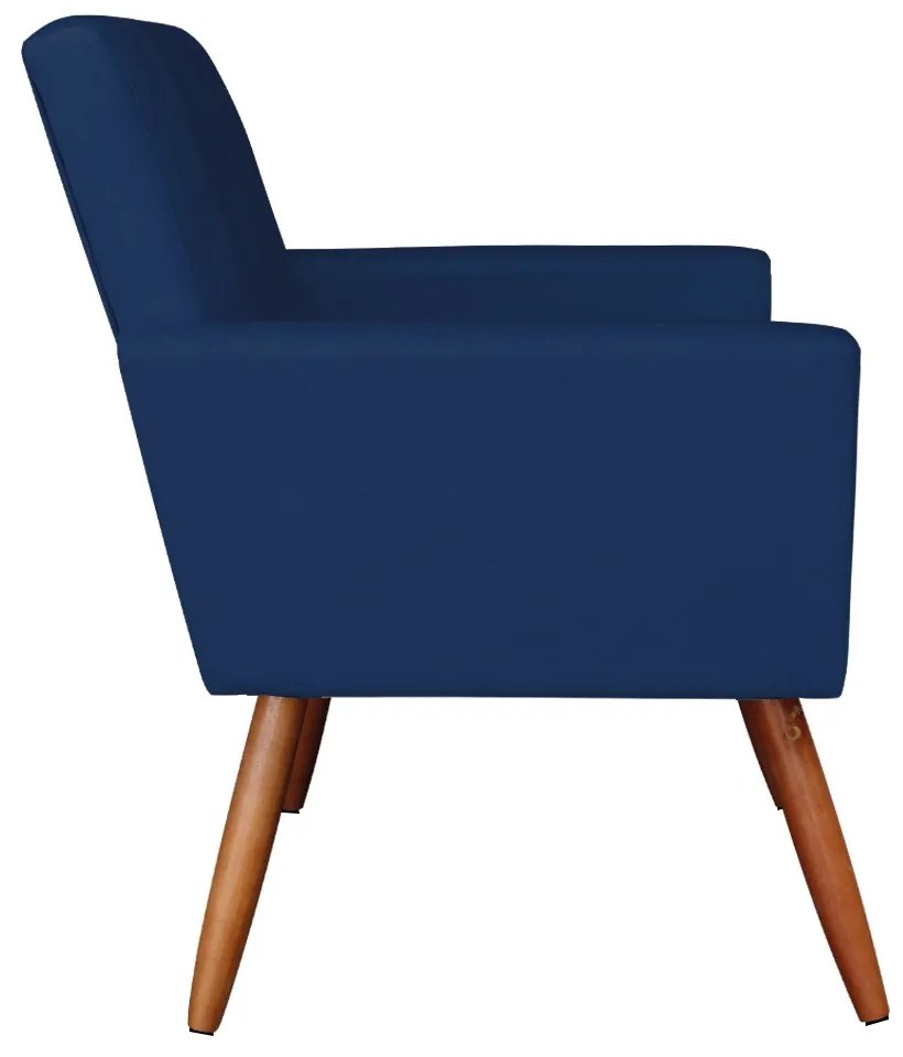 Poltrona Nina Suede Azul Marinho Pés Palito Castanho M11 - D'Rossi