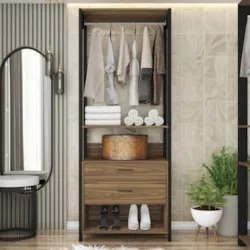 Guarda Roupa Solteiro Closet 73cm 2 Gavetas Una Mel/Preto C01 - Mpozen