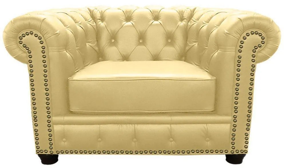 Poltrona Chesterfield com Pés Madeira Couro Bege G40 - Gran Belo
