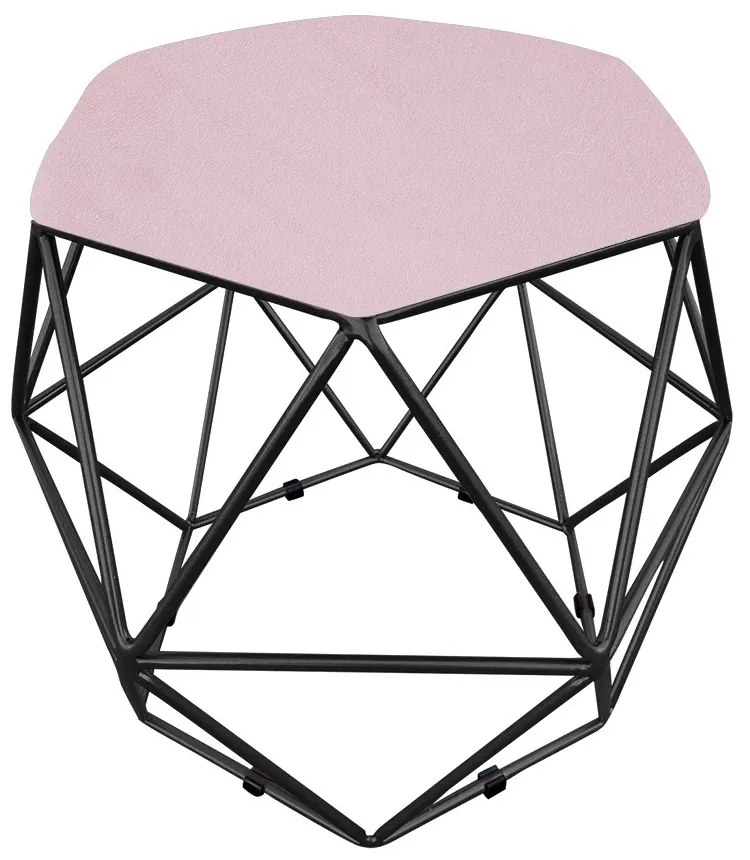 Puff Aramado Hexágono Decorativo Industrial Preto com Suede D03 - D'Rossi - Rosa Bebê