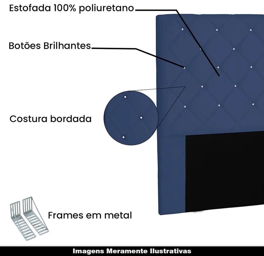 Cabeceira Decorativa Queen Size 1,60M Tàzio Suede Azul Marinho G63 - Gran Belo
