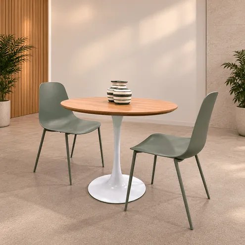 Mesa de Jantar Oval Saarinen + 2 Cadeiras Miami Verdes Mesa de Jantar Oval Saarinen + 2 Cadeiras Miami