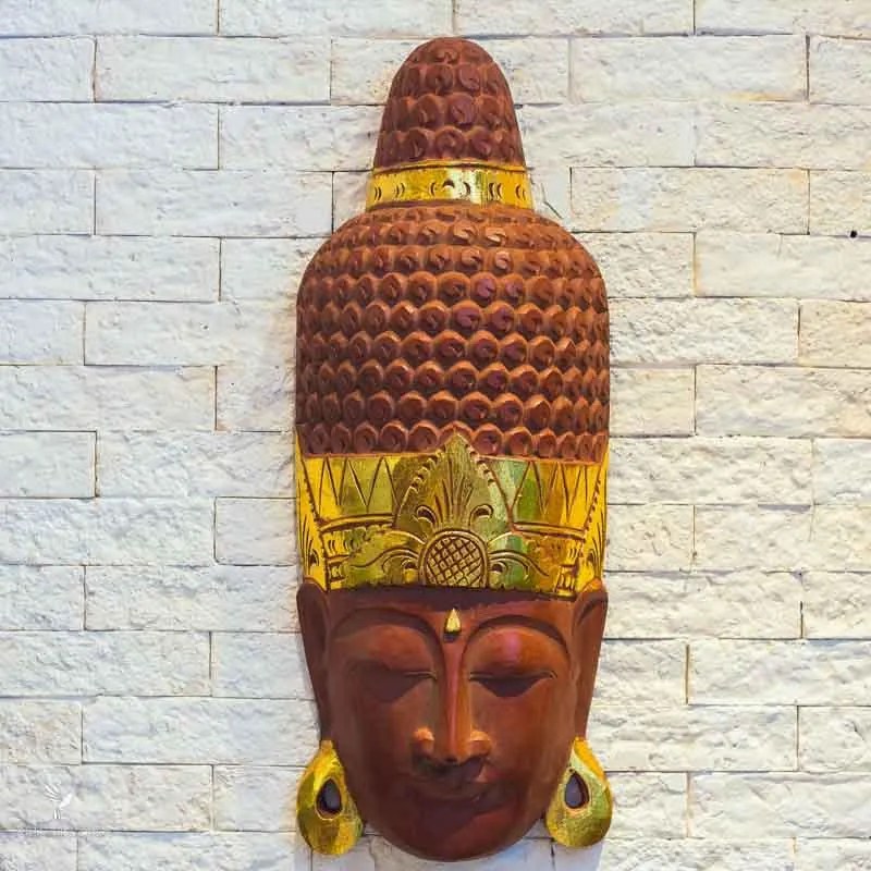 Máscara de Parede Buda em Madeira