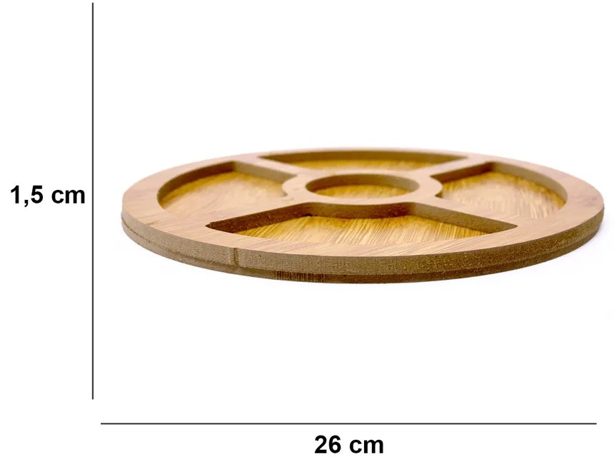 Bandeja Decorativa de Bambu para Petiscos Redonda 1,5x26x26cm - D'Rossi