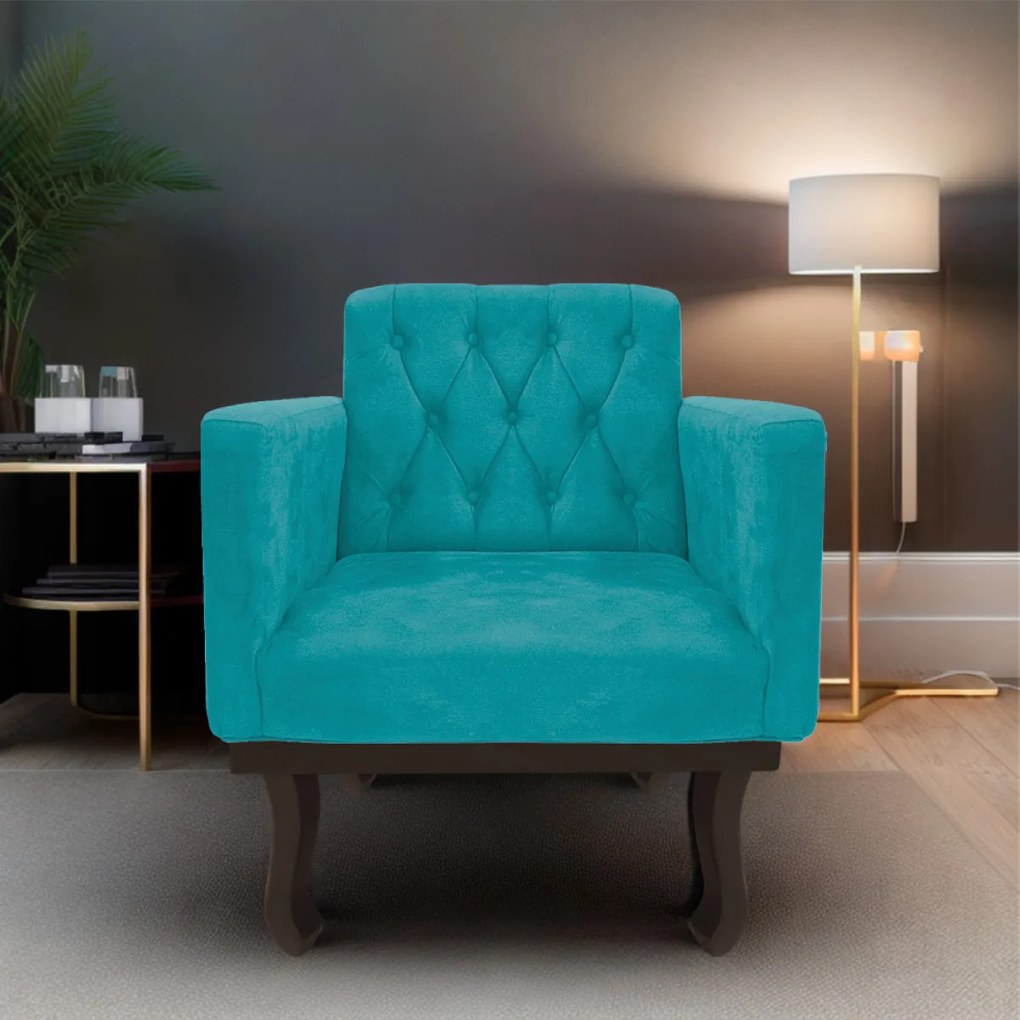 kit 02 Poltronas Classic Pés Luís XV Suede Azul Turquesa - ADJ Decor