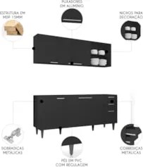 Armário de Cozinha CP10 Para Pia 180cm Pérola Z34 Preto     - Mpozenat