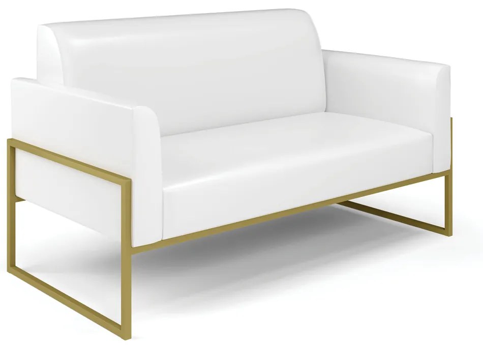 Sofá Namoradeira com 2 Poltronas Base Industrial Alta Dourado Marisa Corano D03 - D'Rossi - Branco