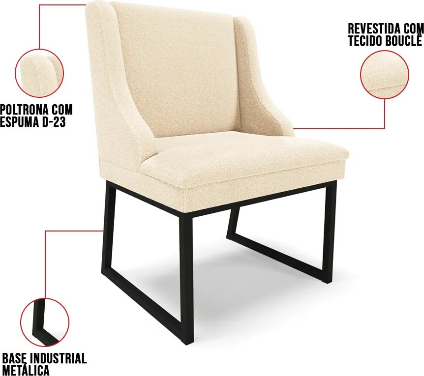 Cadeira Sala de Jantar Industrial Preto kit 6 Liz Bouclê D03 - D'Rossi - Bege