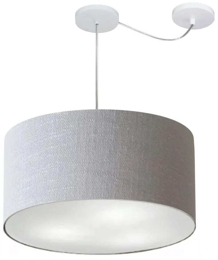 Lustre Pendente Cilíndrico Com Desvio Md-4238 Cúpula em Tecido 45x25cm Rustico Cinza - Bivolt