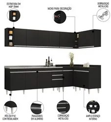 Armário de Cozinha Modulado de Canto 7 Peças CP36 com Pia Inox Preto -