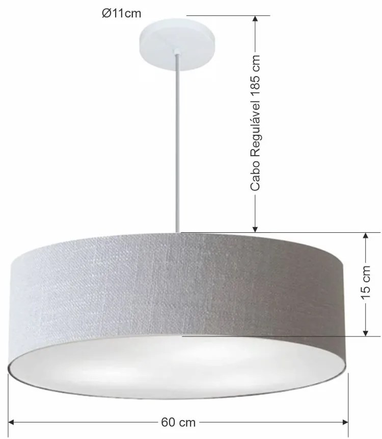 Lustre Pendente Cilíndrico Md-4221 Cúpula em Tecido 60x15cm Rustico Cinza - Bivolt