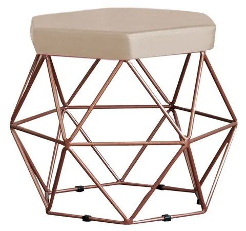 Puff Decorativo Base Bronze Elsa Suede Bege G41 - Gran Belo