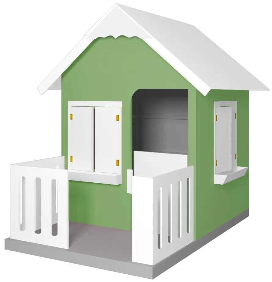 Casinha De Brinquedo Com Cercado Floreiros MDF Verde/Branco L12 - Gran Belo