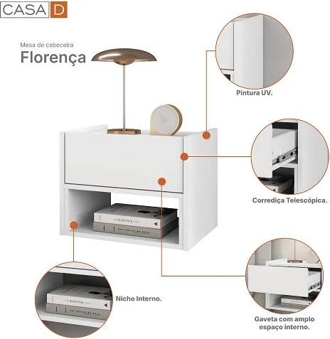 Mesa De Cabeceira Florença Branco - Casa D Móveis