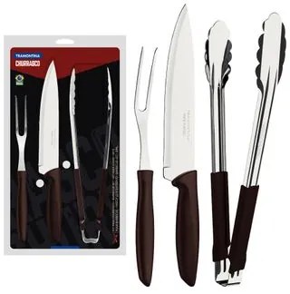 Kit para Churrasco Tramontina Plenus Aço Inox e Cabos de Polipropileno Marrom 3 Peças