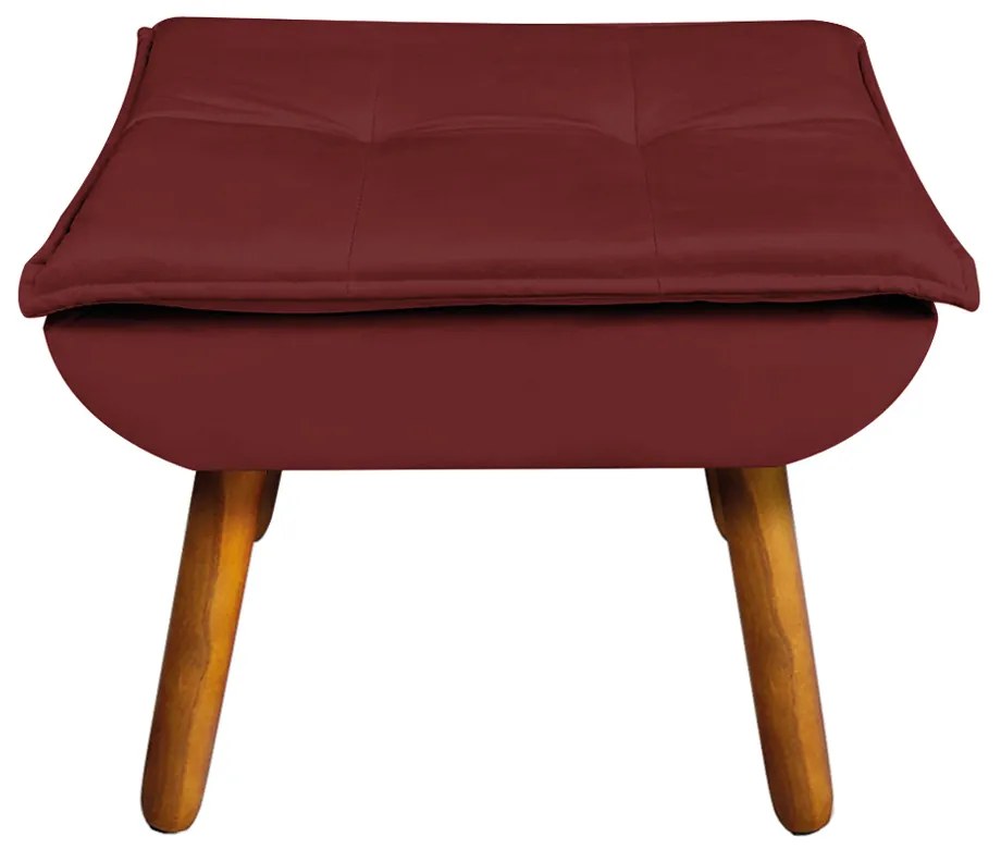 Kit 02 Puffs Opala Veludo Marsala Pés Palito Castanho - D'Rossi