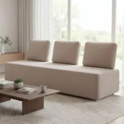 Sofá 3 Lugares 222cm Sala de Estar Rovier Veludo Bege Z32   - Mpozenat