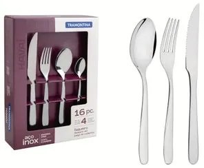 Faqueiro Tramontina Havaí em Aço Inox com Facas para Churrasco 16 Peças