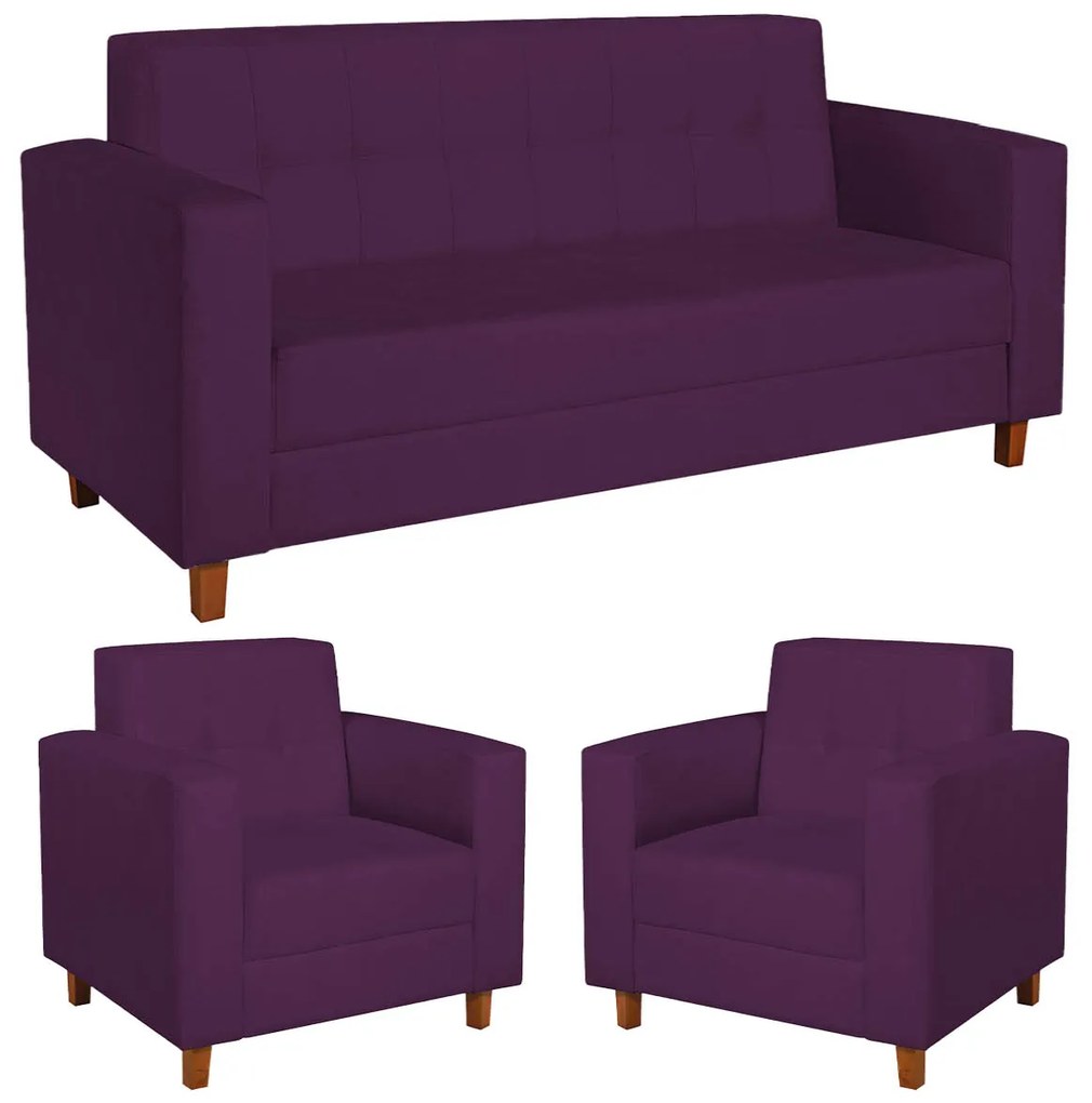 Kit Sofá 2 Lugares e 2 Poltronas Denver Suede Roxo - ADJ Decor
