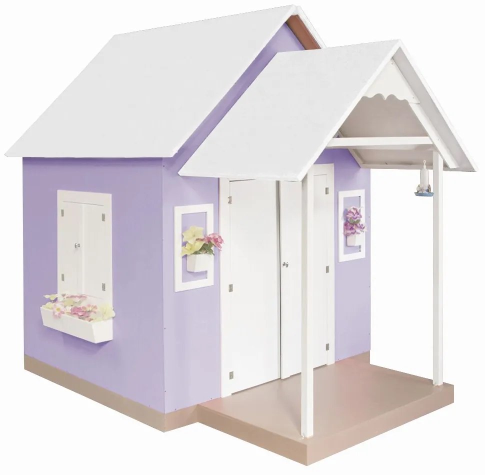 Casinha de Brinquedo Artesanal MDF com Telhado Branco/Lilás L12 - Gran Belo