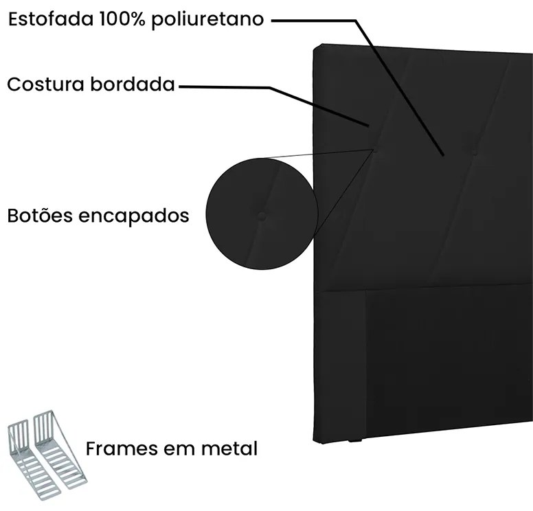 Cabeceira Cama Box Solteiro 90cm Aquilla Corano Preto - Sheep Estofados - Preto