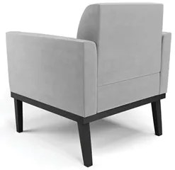 Sofá Namoradeira e 1 Poltrona Base Madeira Preto Maressa Suede Cinza -