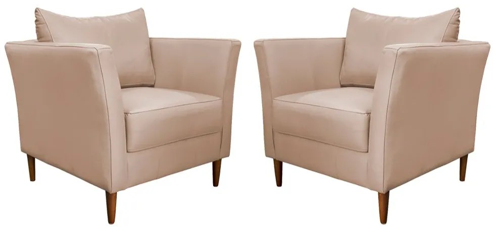 Kit 2 Poltronas Decorativa Sala de Estar Pés Palito Lubbock Couro Bege G58 - Gran Belo