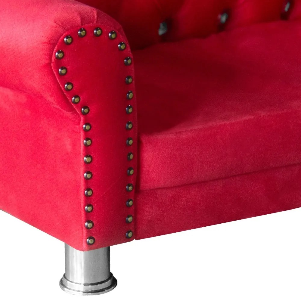 Mini Divã Sofá Realeza Cama Pet para Cães ou Gatos Elegante Suede Vermelho