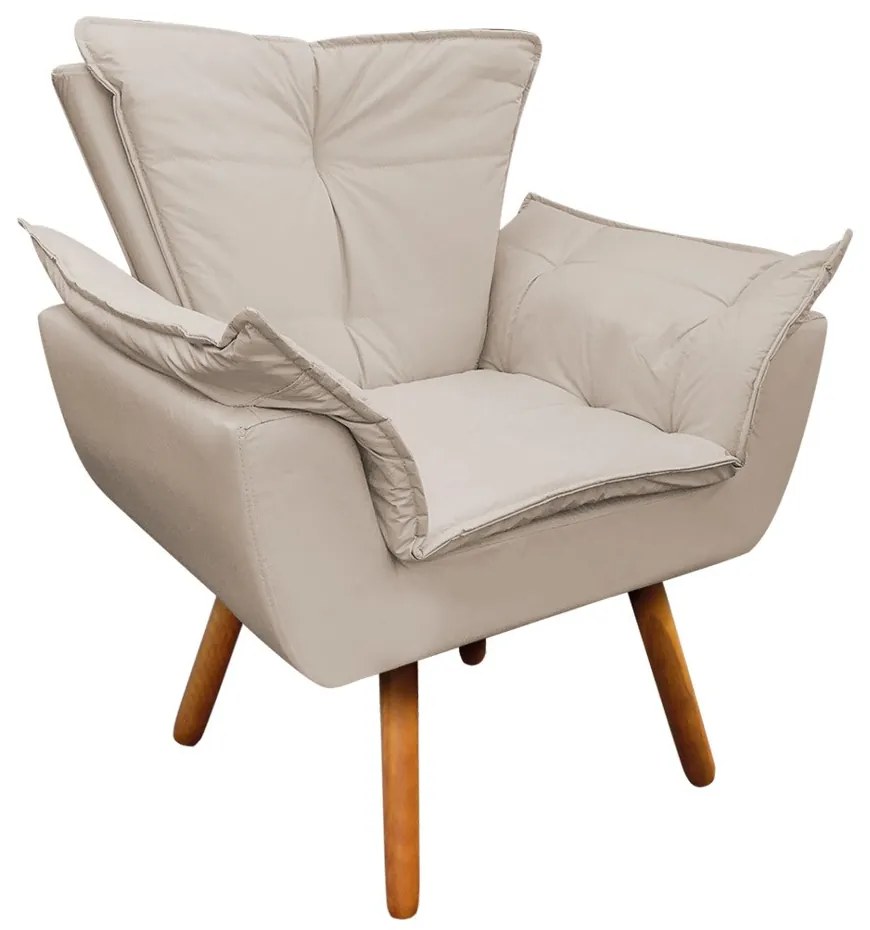 Poltrona Sala de Estar Pé Palito de Madeira Kit 2 Opala Corino D03 - D'Rossi - Bege