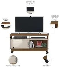 Rack Bancada de TV 50 Pol 121cm Rute Z10 Naturale/Off - Mpozenato