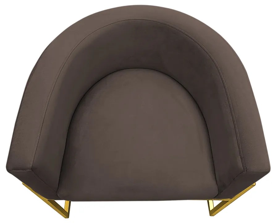 Poltrona Decorativa Base Metal Dourada Luna Veludo Marrom - Sheep Estofados - Veludo Marrom