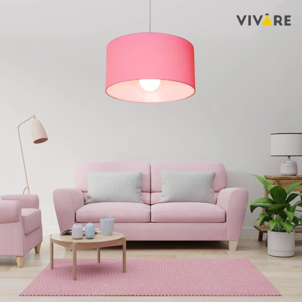 Lustre Pendente Cilíndrico MD-4052 Cúpula em Tecido 50x21cm Rosa Bebê - Bivolt