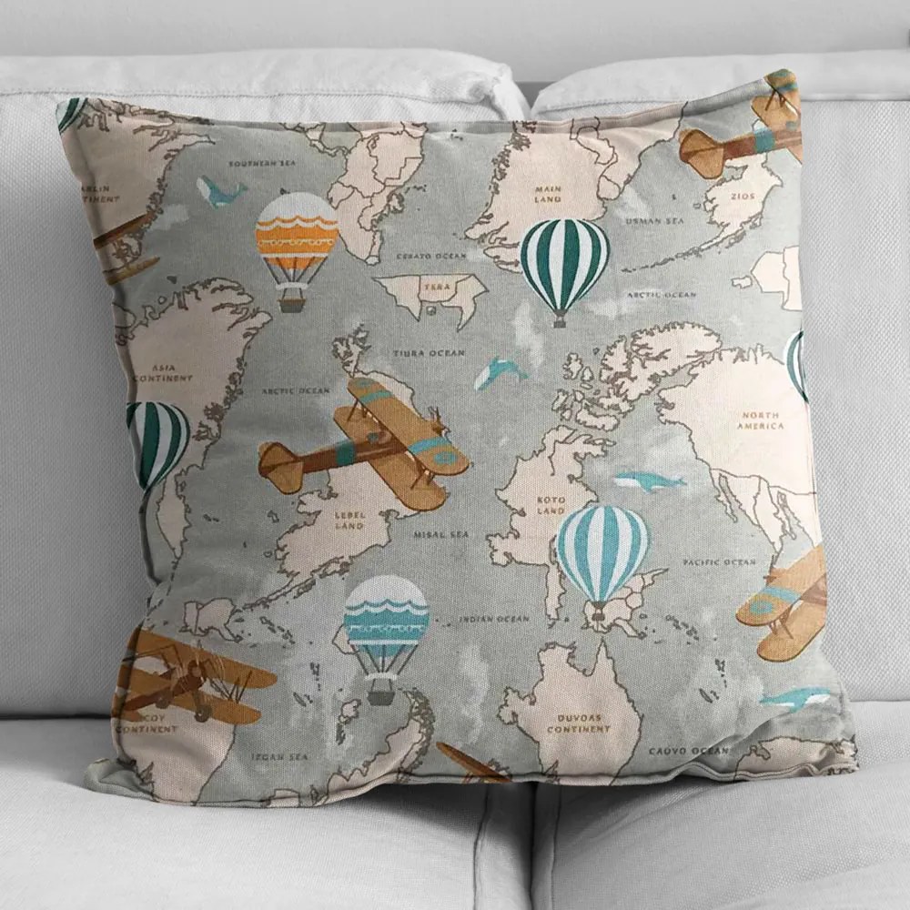Kit 02 Capas para Almofada Tecido Estampado Mapa Mundi D75 42x42 cm - D'Rossi