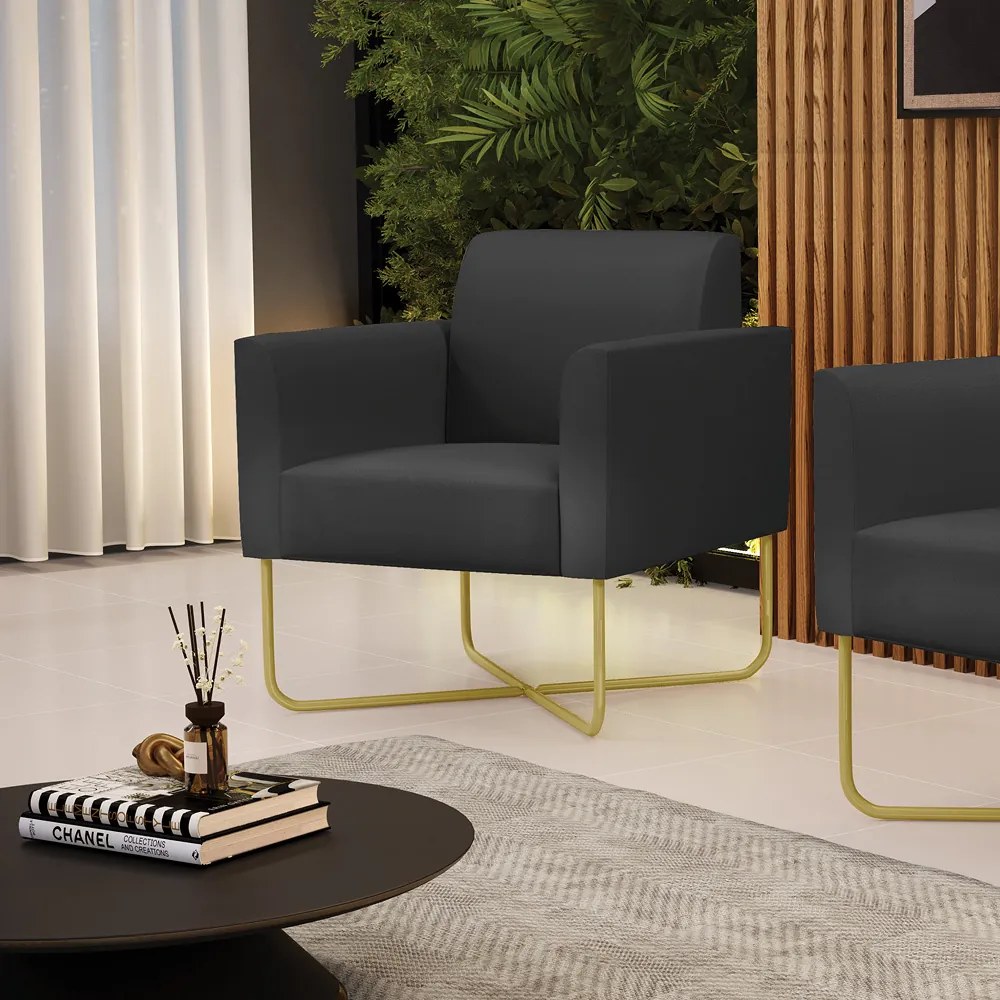 Poltrona Base X Industrial Dourado Marisa Corino  D03 - D'Rossi - Preto