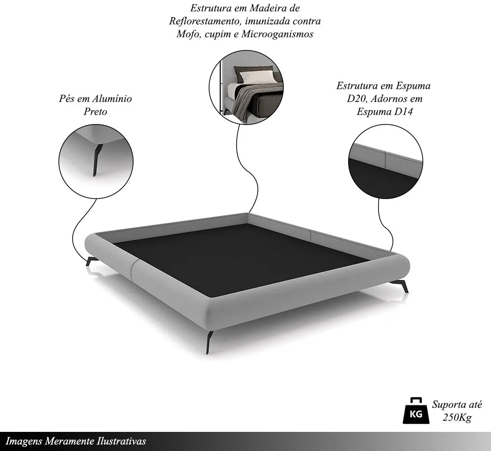 Cama Queen Size Avulsa Bezos Madeira Imunizada Pés em Aço Revestimento Veludo Cinza G91 - Gran Belo