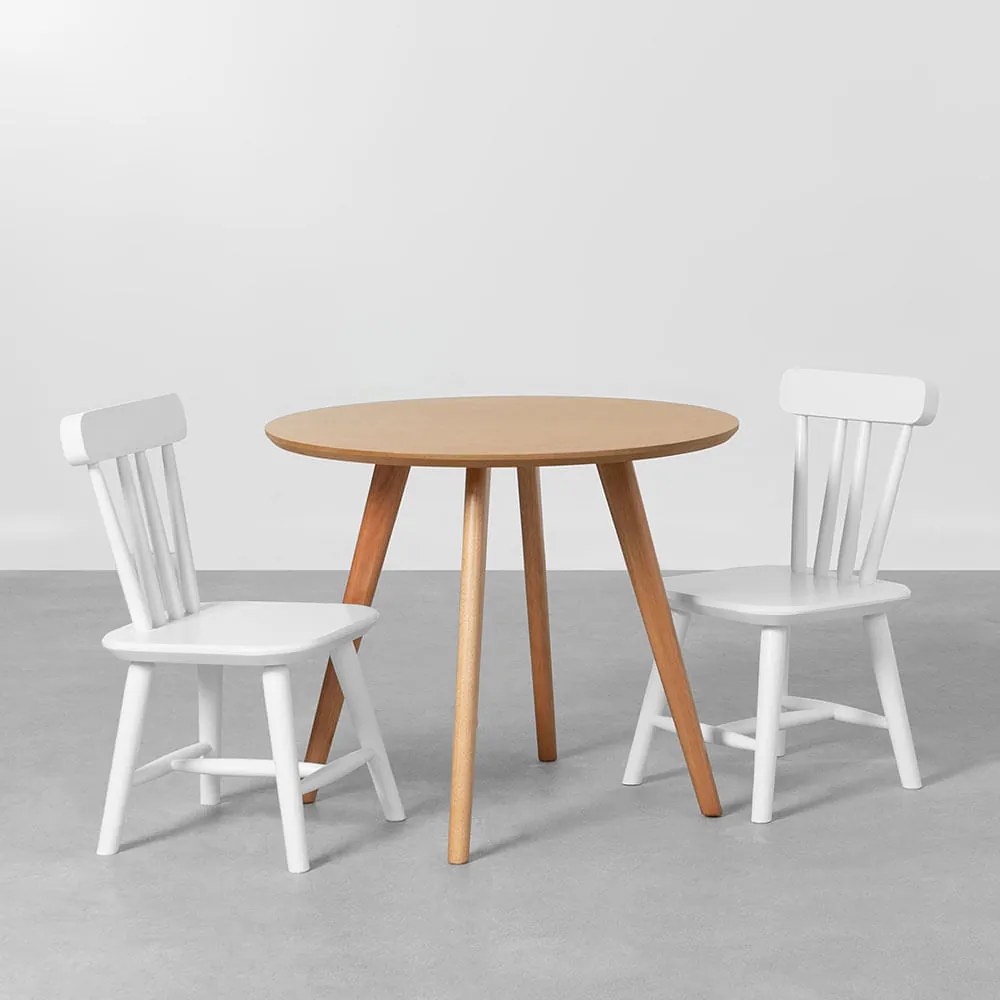 Conjunto Mesa Infantil Square Laminada Natural - 68cm + 2 Cadeiras Cissa - Branco