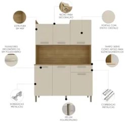 Armário de Cozinha Compacta 121cm Pádua Plus Freijó/Soft Z06 - Mpozena