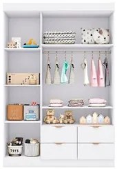 Guarda Roupa e Cômoda Infantil 1 Porta Ripada Ayla Branco - Phoenix