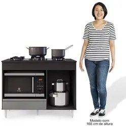 Balcão Multiuso para Cooktop 4 Bocas Georgia Preto/Cinza - Lumil Móvei