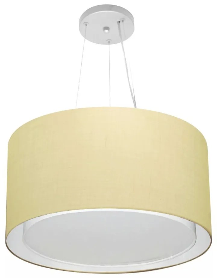 Lustre Pendente Cilíndrico Duplo Md-4299 Cúpula em Tecido 45x30cm Algodão Crú - Bivolt