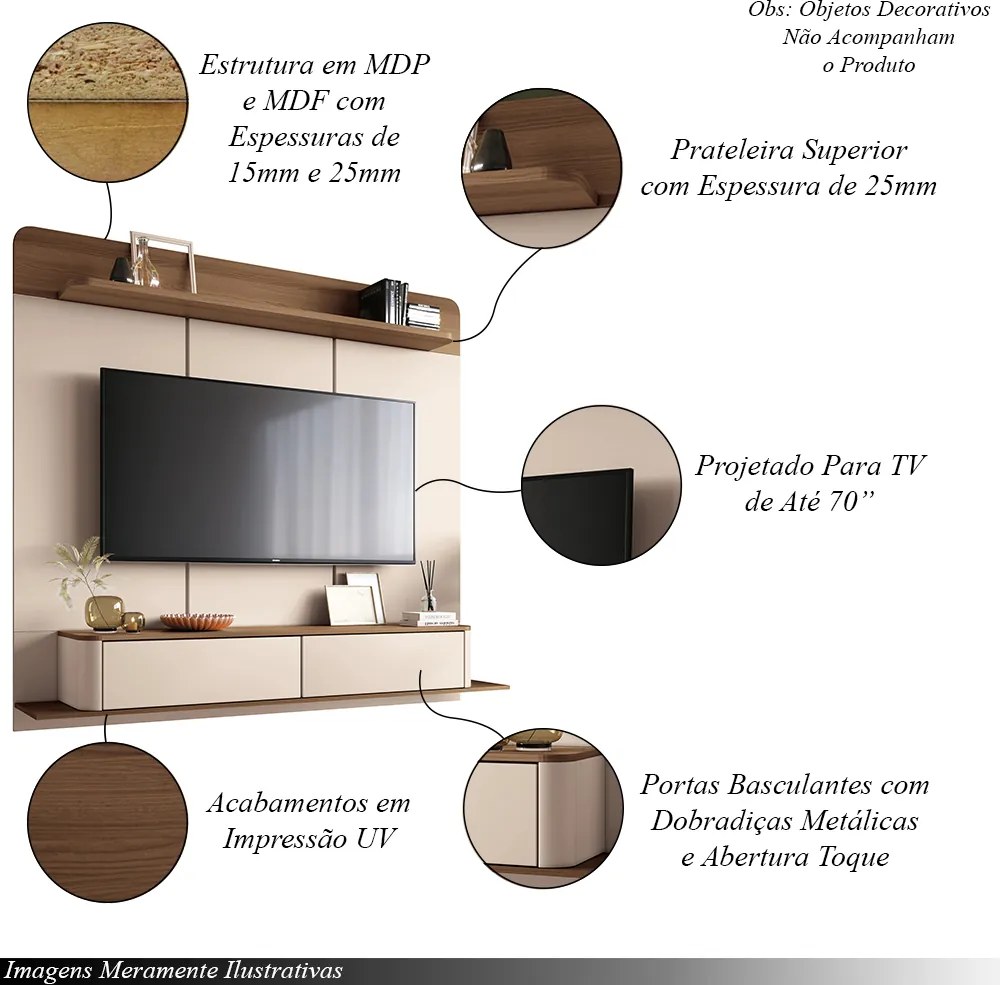 Home Painel Galax Suspenso para TV até 70 Polegadas Off White/Castanho G26 - Hb Móveis