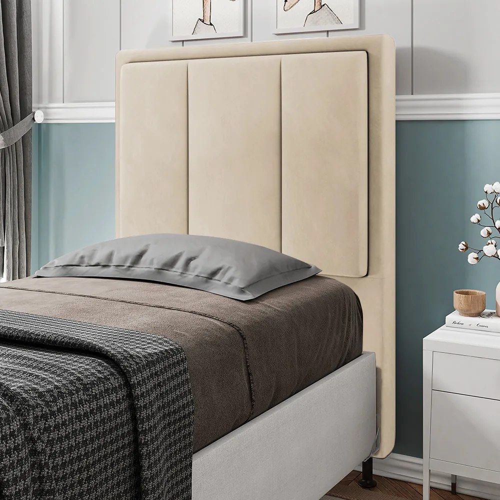 Cabeceira Opala Para Cama Box Solteiro 90 cm Suede M11 - D'Rossi - Bege