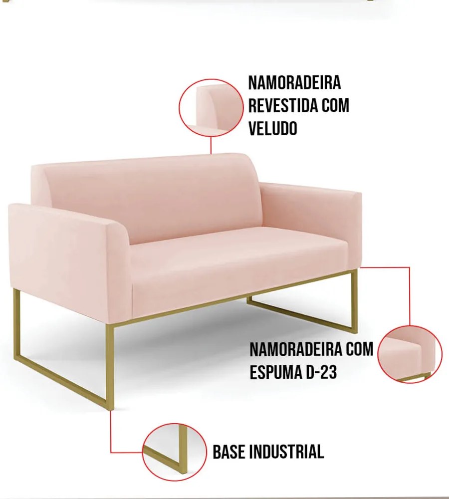 Kit 2 Poltronas Base Industrial Dourado Marisa Veludo - Rose